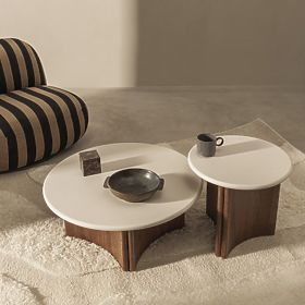 Marlo II oldalsó asztal 50 cm, krémfehér/dió, mikrocemen
