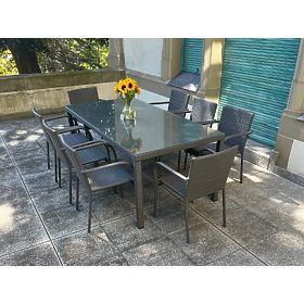 Nagy étkezőgarnitúra technoratánból (8 szék + nagy asztal) SOTTILE szürke