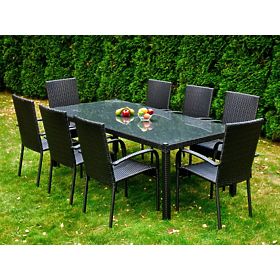 Nagy étkezőgarnitúra technorattanból (asztal 200x100cm + 8 szék) SOTTILE fekete