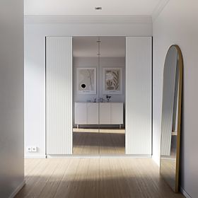 Négyajtós Neroli szekrény, egyszerű hornyok/tükör, fehér