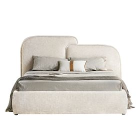 Nestia kárpitozott ágy 160x200 cm, ráccsal és tárolóval, világos bézs, lekerekített