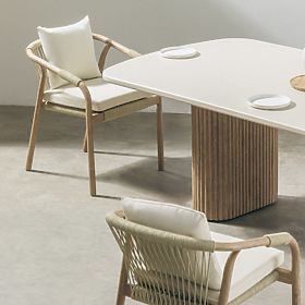 Rovigo kerti szék fonott kötéllel, világos akácfa/világos bézs, lekerekített