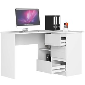 SAROK ÍRÓASZTAL B16 124 cm JOBB 3 FIÓK PK FEHÉR / FEHÉR FÉNYES