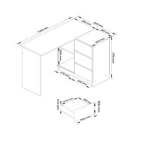 SAROKASZTAL B16 124 cm JOBB 3 FIÓK PK FEHÉR / SONOMA