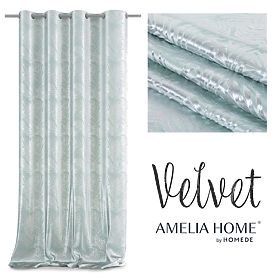 SILVERLEAVES függöny menta szín nyomtatott glamour stílus ezüst ringlik bársony 140x245 AmeliaHom