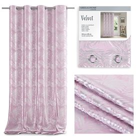 SILVERLEAVES függöny púderrózsaszín nyomtatott glamour stílus ezüst karikák bársony 140x245 Ameli