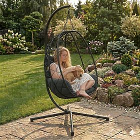 Szabadon álló függő kerti hintaszék kokon 120 kg-ig párnákkal fekete MultiGarden, MultiGarden