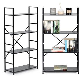 Széles fa polc 4 polccal, modern LOFT fekete, MODERNHOME