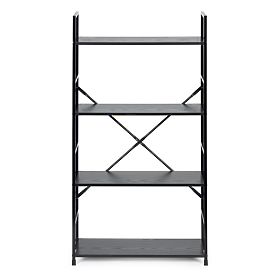Széles fa polc 4 polccal, modern LOFT fekete, MODERNHOME