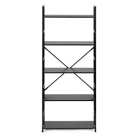 Széles fa polc modern LOFT 5 polcos fekete