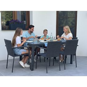 Technorattan étkező bútor szett (asztal 150×90 cm + 6 szék) AVVICENTE, fekete
