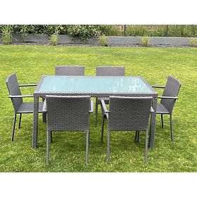 Technorattan étkezőgarnitúra (asztal 150x90cm + 6 szék) AVVICENTE szürke