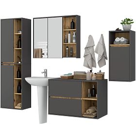 VAMI GRAFIT SZÜRKE / ARTISAN TÖLGY FÜGGESZTETT FÜRDŐSZOBAI BÚTOR SZETT