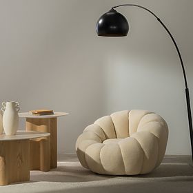 Venezia forgatható talpú bézs relaxációs fotel, boucle, lekerekített formák