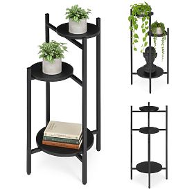 Virágállvány, dekoráció, 3 szintes, fekete, ModernHome, MODERNHOME