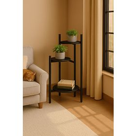 Virágállvány, dekoráció, 3 szintes, fekete, ModernHome, MODERNHOME