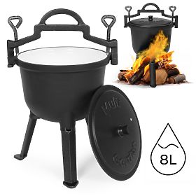 Zománcozott öntöttvas bogrács 8L álló vadász fazék tűzrakóhely grill MultiGarden, MultiGarden